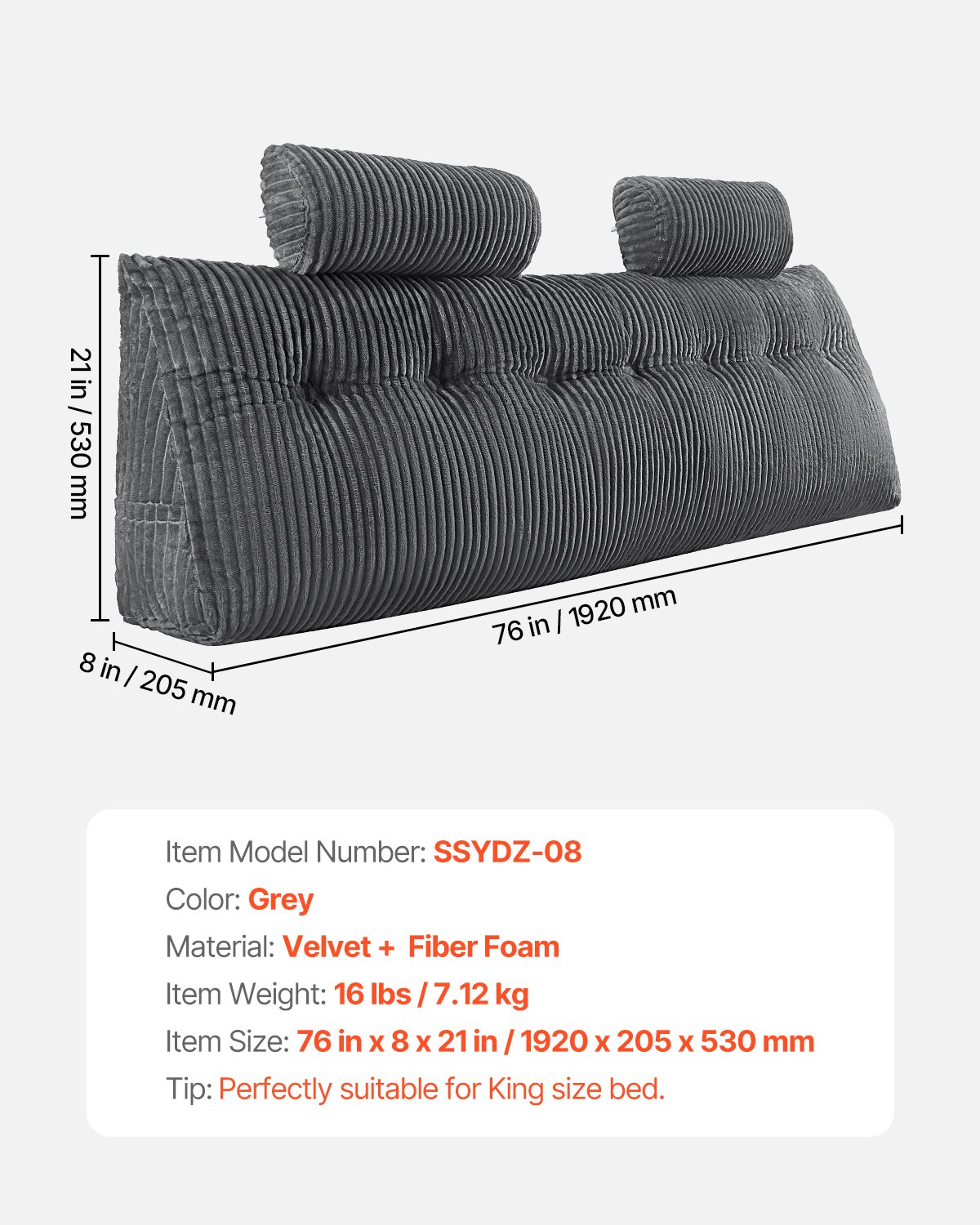 King size voodipeatsipadi, kiilukujuline, 2 küljetasku ja 2 peatoega