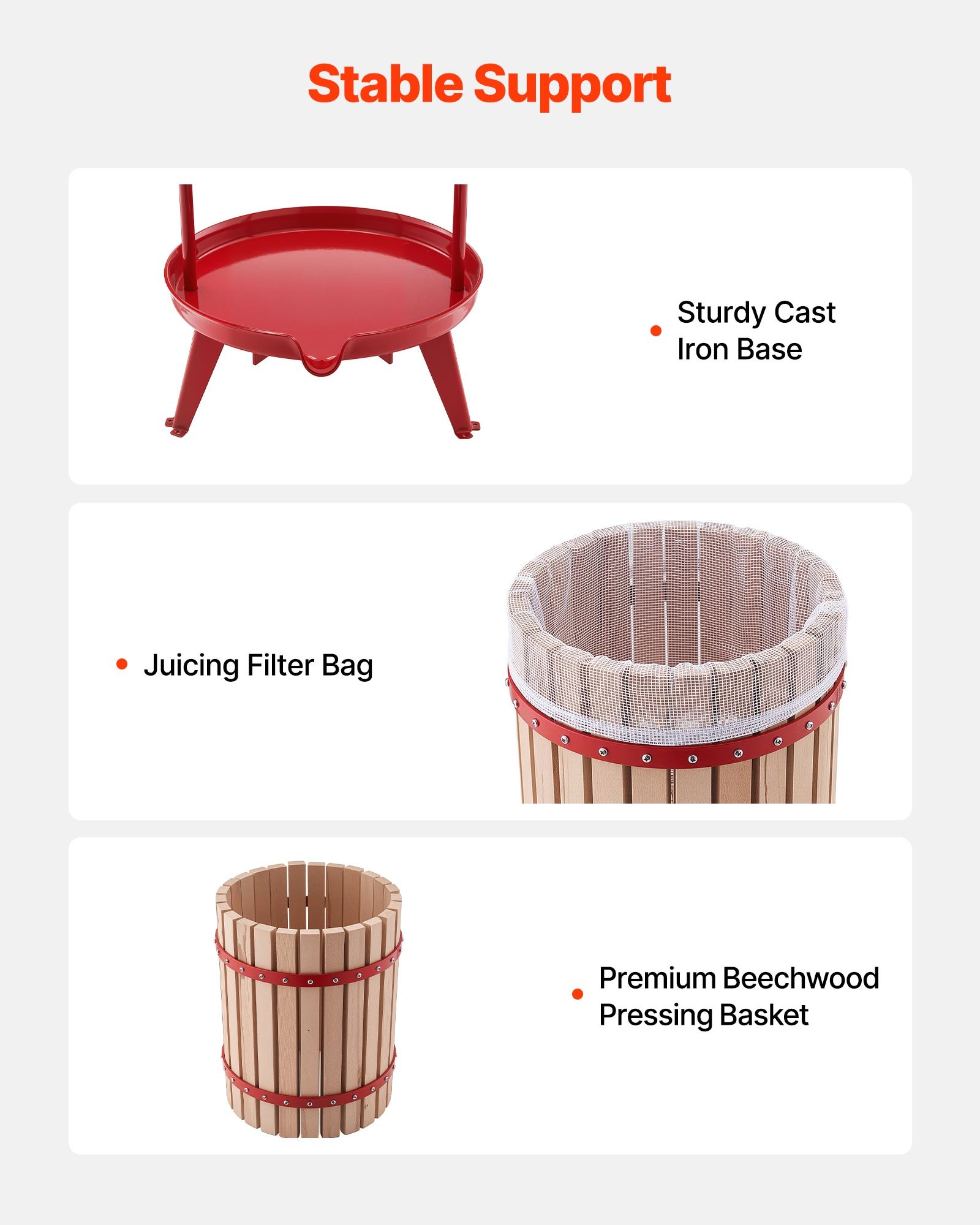 Puuvilja- ja veinipress, 18 l käsitsi mahlapress, pöögipuust korv
