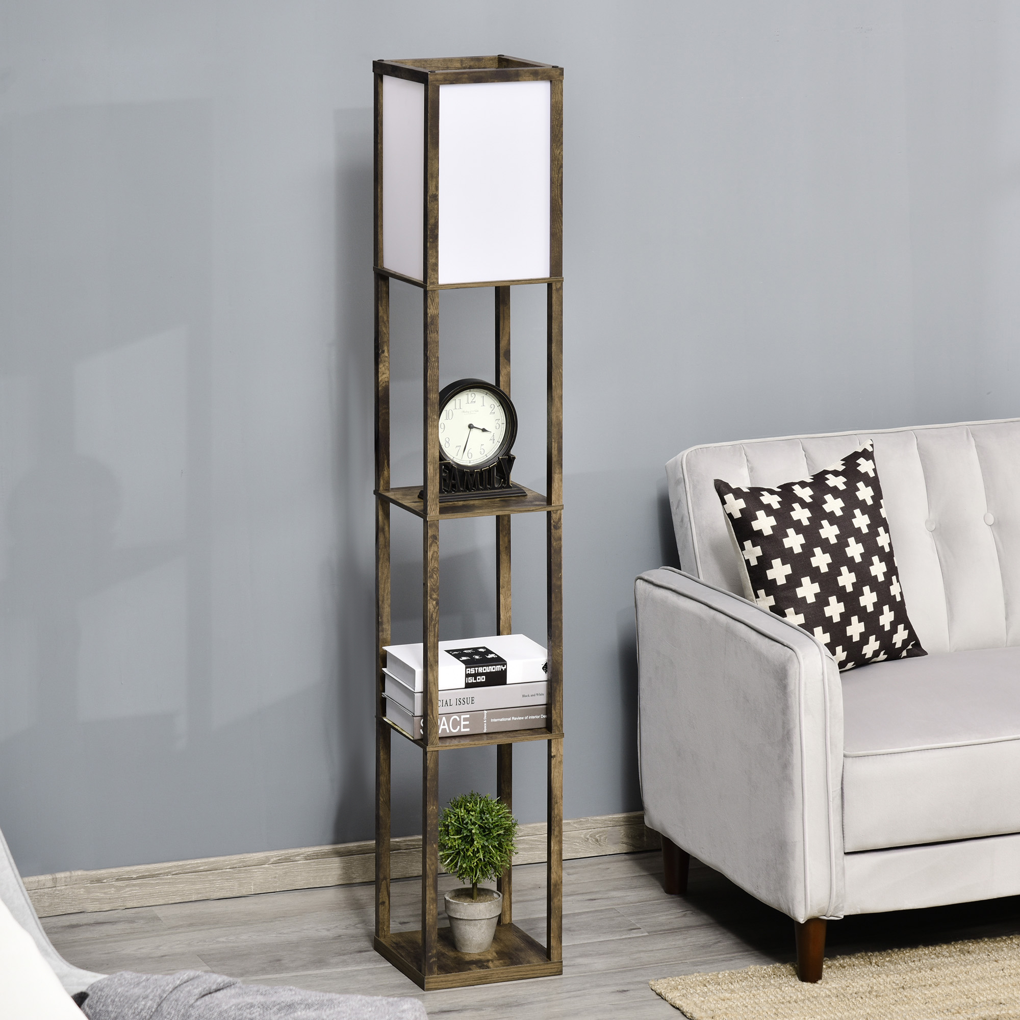 Stāvlampa ar plauktiem, brūna/balta, 26 x 26 x 160 cm - Image 2