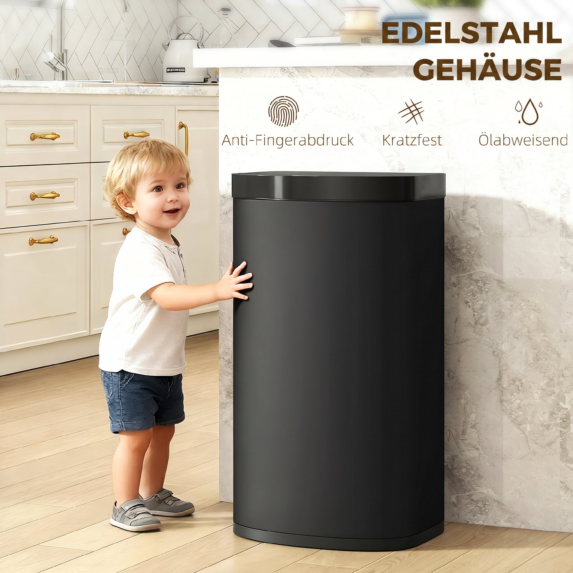 Sensora atkritumu tvertne 55 l, ar mīksto aizvēršanos, nerūsējošais tērauds, melna - Image 6