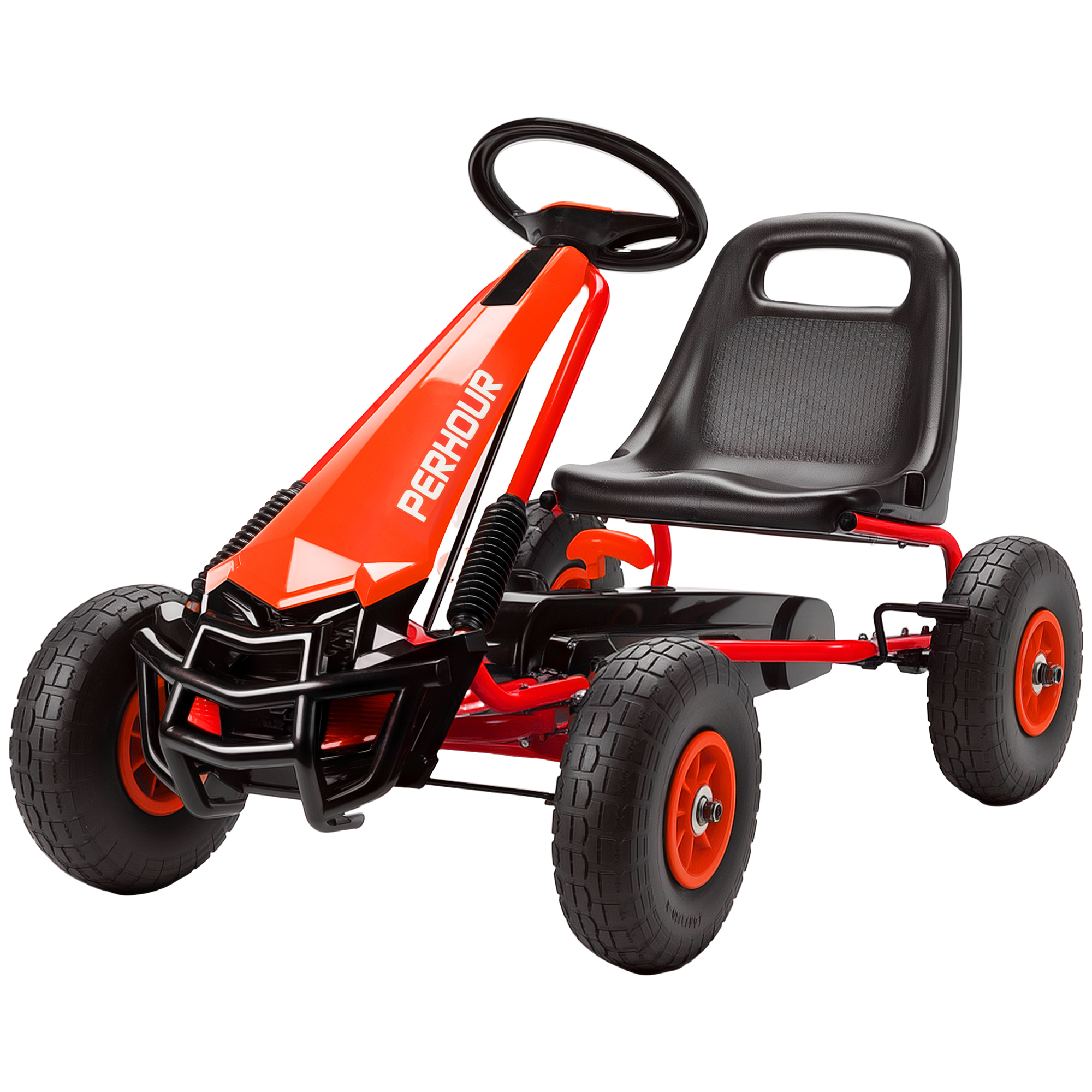 Poljettava go-kart lapsille, säädettävä istuin, EVA-renkaat, jarru, kytkin, punainen, 3-8 v