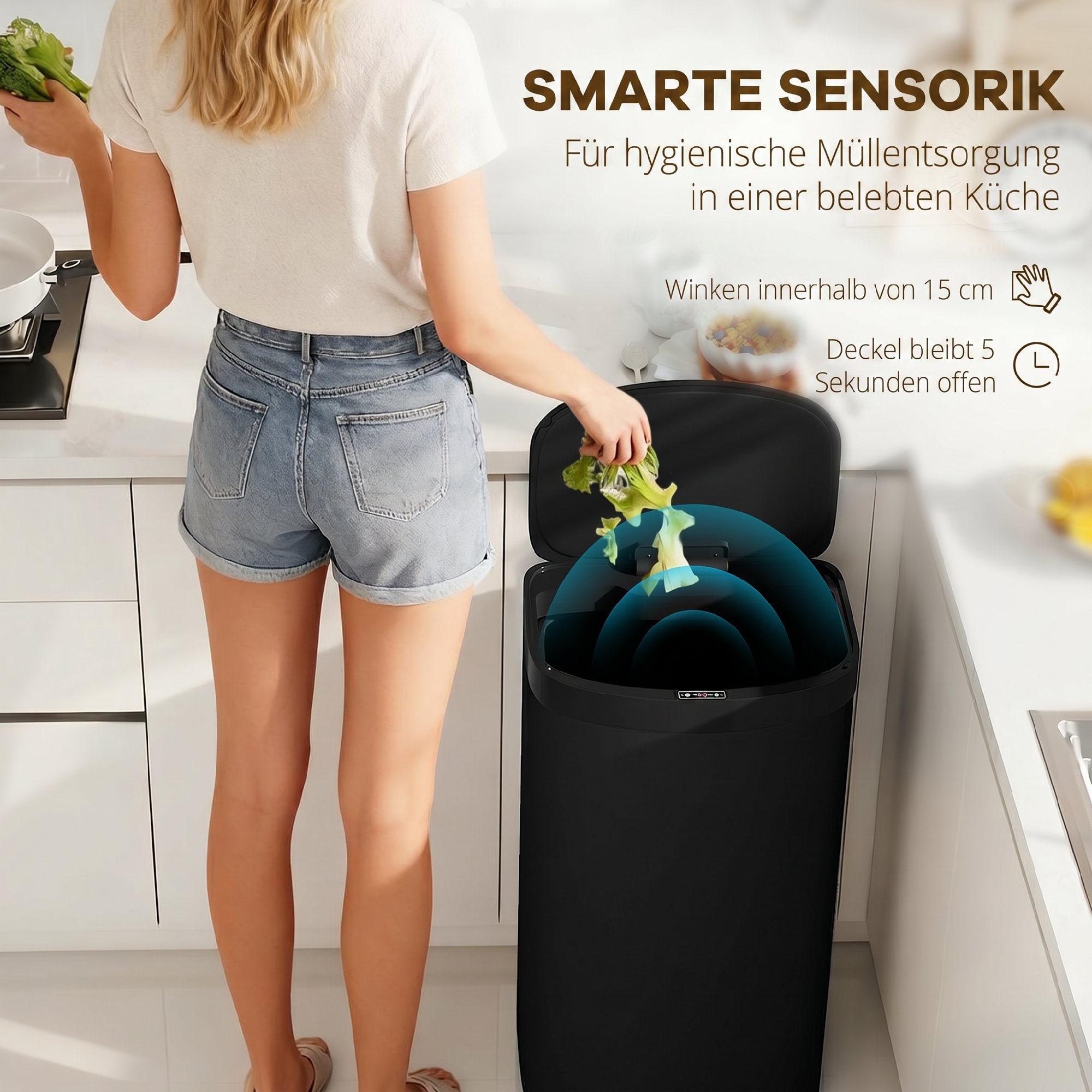 Sensora atkritumu tvertne 55 l, ar mīksto aizvēršanos, nerūsējošais tērauds, melna - Image 4