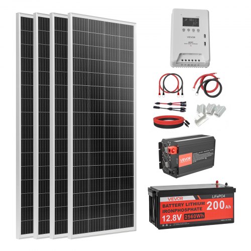 400 W 12 V pilnas saulės energijos rinkinys, 4 x 100 W monokristaliniai saulės moduliai + 12