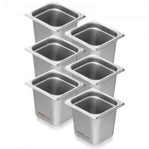 6-osaline hotellipannide komplekt, 1/6 suurus, 0,8 mm roostevabast terasest aurupann, 160 mm sügav, 201 roostevaba teras