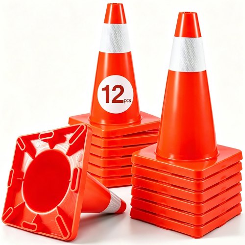 12 tk 46 cm liikluskoonused, PVC-alusega, punased, helkurrõngastega