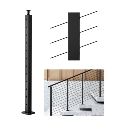 Kabelių turėklų stulpas, 42 x 2 x 2 col., su 30° iš anksto išgręžtomis skylėmis, juodas