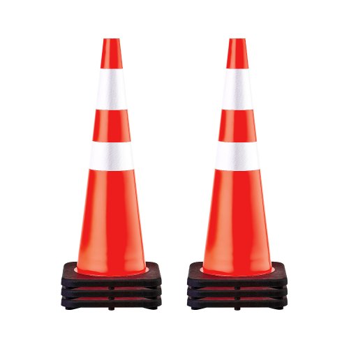 6 kpl 91 cm liikennekartioita, oranssit PVC-kartiot mustalla painotetulla jalustalla
