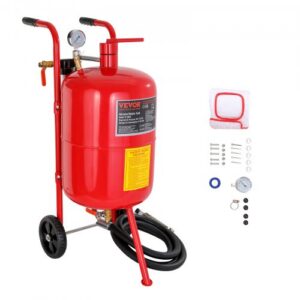 10 gal / 40 l smėliavimo aparatas su vožtuvu, slėgio matuokliu, keraminiu antgaliu ir 2,5 m žarna