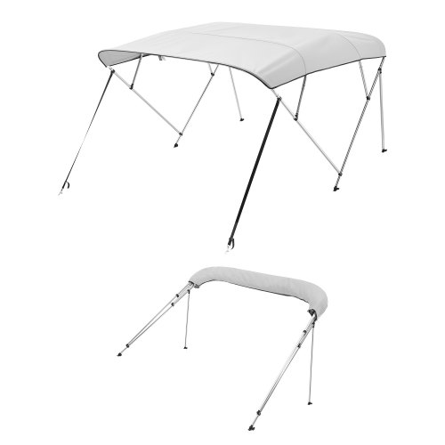 4 lankų valties bimini stogelis, 600D poliesteris, aliuminio lydinio rėmas, 96" x (73"-78") x 54", šviesiai pilka