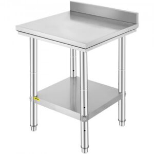 Ruostumattomasta teräksestä valmistettu työpöytä 600 x 600 x 880 mm, säädettävä korkeus, kantavuus 317,5 kg