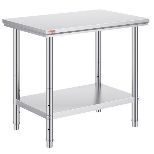 Nerūsējošā tērauda sagatavošanas galds, 900 x 600 x 800 mm, kravnesība 318 kg, 3 augstuma regulēšanas līmeņi