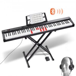 88 klavišų skaitmeninis pianinas su pusiau pasvertomis klavišais, stovu, garsiakalbiais, pedalu, ausinėmis, Bluetooth MIDI USB