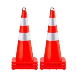 Ohutuskoonused, 6 tk, 73 cm liikluskoonused, PVC-st oranžid ehituskoonused, 2 helkurkraega, raskendatud aluse ja kanderingiga