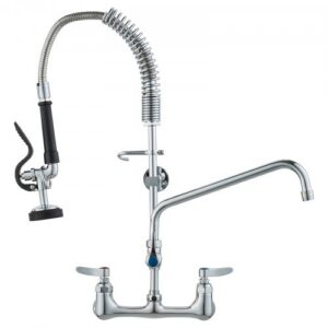 Komerciāls iepriekšējas skalošanas jaucējkrāns, 63, 5 cm augstums, 20, 3 cm centra attālums, 30, 5 cm grozāms snīpis