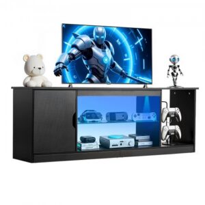 TV staliukas , su LED juosta, medinis, juodas, 148 x 35 x 53 cm