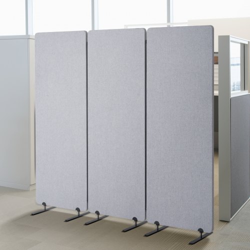 2FT kambario pertvara, 3 panelių PET audinio privatumo pertvara, sulankstoma, pilka