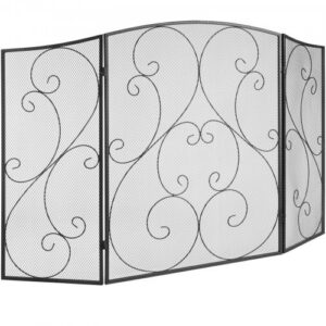 Kolme paneeliga kaminasirm, 122 x 76,7 cm, rauast võrk, must