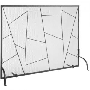 Ühe paneeliga kaminaekraan, tugevast rauast võrkkate, 906 x 720 mm sädemekaitse, must