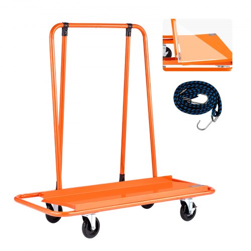 Kipsilevykärry, 816 kg kantavuus, teräksinen paneelikärry 4 kääntyvällä pyörällä, oranssi