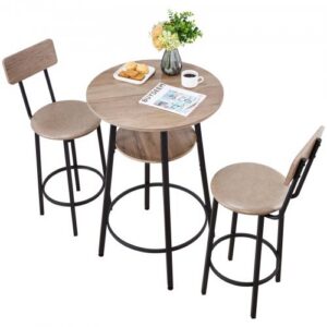 Baarilaud, 3-osaline komplekt, 60 cm, helehall ja must