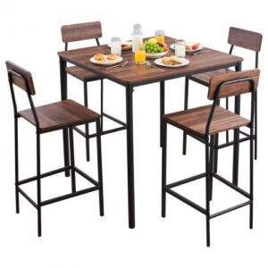 5 daļu bāra galdu komplekts, 900 x 900 x 910 mm, valrieksta tonis, melns