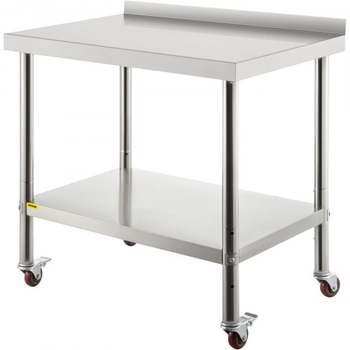 Ruostumattomasta teräksestä valmistettu valmistelupöytä, 91, 4 x 61 x 89 cm, 200 kg:n kantavuus, taustareunalla