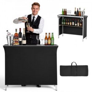 Taitettava siirrettävä baaripöytä , 110 x 39 x 89 cm, kantolaukku, säilytyshylly ja irrotettava verho