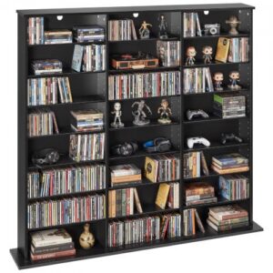 Meedia hoiukapp, 8 tasandiga DVD riiul, 142 x 22 x 130 cm, must