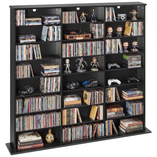 Multivides uzglabāšanas skapis, 8 līmeņu DVD plaukta organizators, 142 x 22 x 130 cm, melns