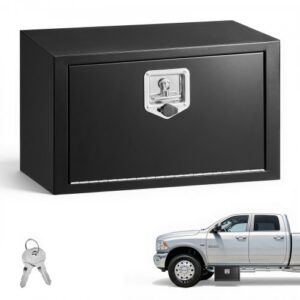 Alusta-asennettava kuorma-auton työkalulaatikko, 609 x 305 x 356 mm, teräksinen säilytyslaatikko lukolla ja avaimilla, musta