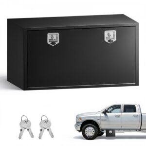 Alusraami tööriistakast veoautole, 1219 x 609 x 609 mm, terasest hoiukast lukuga ja võtmetega, must