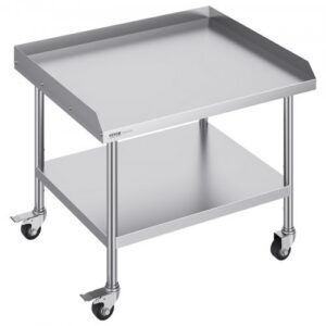 Ruostumattomasta teräksestä valmistettu työpöytä 76,2 x 91,4 cm, 4 pyörää