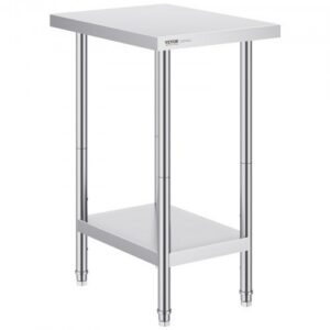 Ruostumattomasta teräksestä valmistettu työpöytä, 610 x 457 x 864 mm, säädettävä korkeus