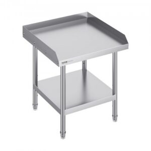 Ruostumattomasta teräksestä valmistettu työpöytä, 610 x 610 x 660 mm, kolmisivuinen roiskereuna, säädettävä korkeus