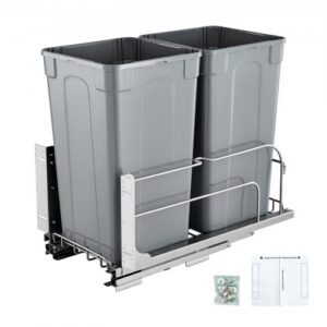 Väljatõmmatav kahekordne köögiprügikast, 25,6 l × 2, hall