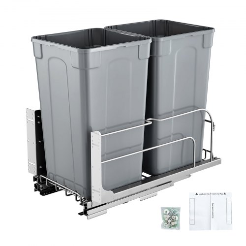 Väljatõmmatav kahekordne köögiprügikast, 25,6 l × 2, hall