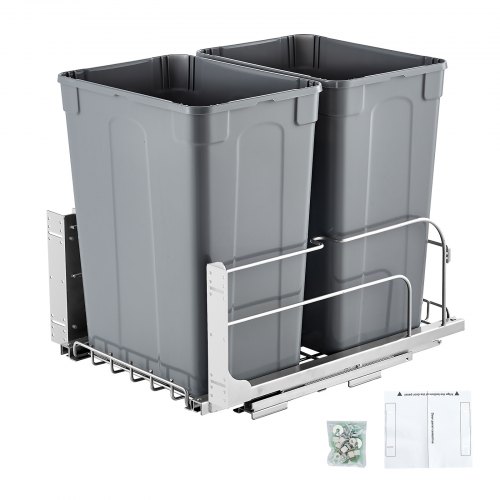 Ištraukiama šiukšliadėžė, 35 QT x2, dviguba, po stalviršiu, su minkštu uždarymu, pilka