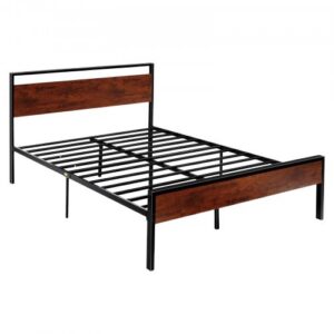 Queen Size metallist voodiraam retropruuni puidust peatsi ja jalutsiga, 35 cm
