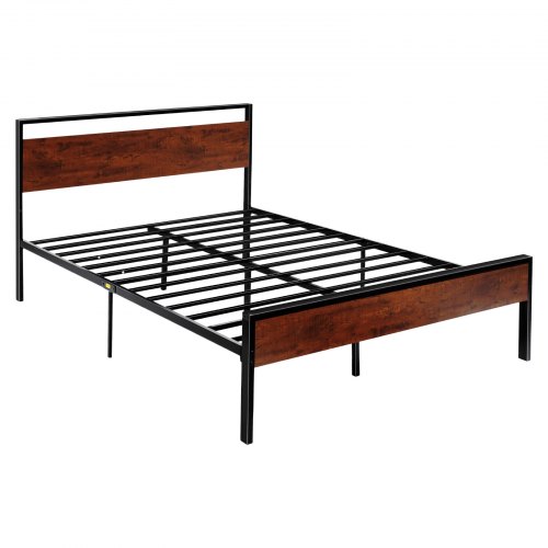 Queen Size metāla gultas rāmis ar retro brūnu koka galvgali un kājgali, 35 cm
