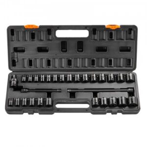 3/8" löökpadrunite komplekt, 29-osaline, SAE 3/8"-1" ja meeter 8-22 mm, 6-punktiline CR-V legeerteras