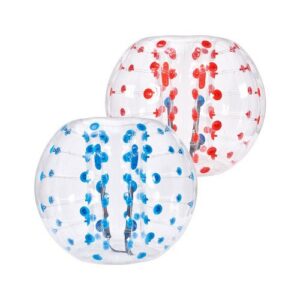 Täispuhutavad bumper-pallid 2 tk, 1,5 m kehasumo zorb-pallid, PVC, läbipaistvad punaste ja siniste täppidega