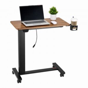 Sähköisesti säädettävä vuoteen vieruspöytä pyörillä, puu ja musta