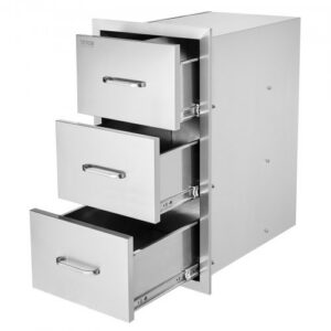 Lauko virtuvės stalčiai, 16″ pločio, 28,5″ aukščio, 20,5″ gylio, įleidžiami, 3 stalčių, nerūdijantis plienas