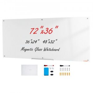 Magnetiline klaasist valgetahvel, 183 x 91 cm, seinapealne, valge