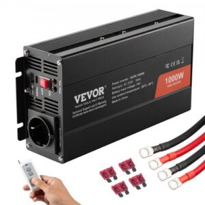 Tīras sinusoidas invertors 1000 W, 12 V DC uz 230 V AC, 2 AC ligzdas, 2 USB, 1 USB-C, tālvadība