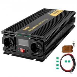 Puhtaan siniaallon invertteri 2500 W, DC 12 V - AC 230 V, LCD, kaukosäädin
