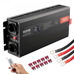 Puhas siinuslaine inverter, 3000 W, DC 12 V kuni AC 230 V, 2 AC pesa, 2 USB ja 1 Type-C pordiga