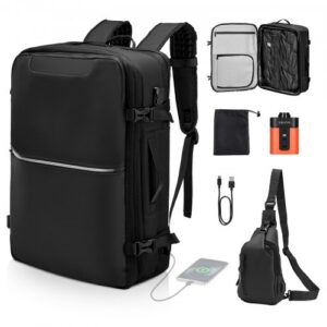 Vacuum Travel Backpack, 80 l, laajennettava puristettava reppumatkalaukku pumpulla, musta