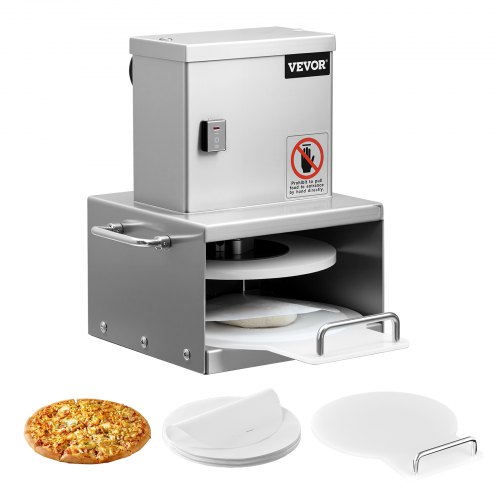 Sähköinen pizzataikinan puristin, 15 cm, ruostumatonta terästä, 100 leivinpaperilla