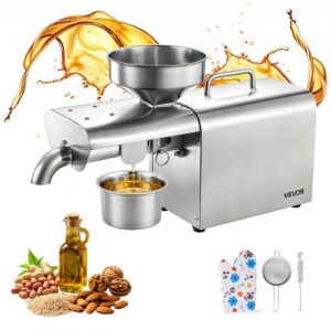 Eļļas preses mašīna, 3,75 kg/h jauda, 750 W, automātiska, 50–300 °C, zemesriekstiem, sezamam, sojai, mandļiem